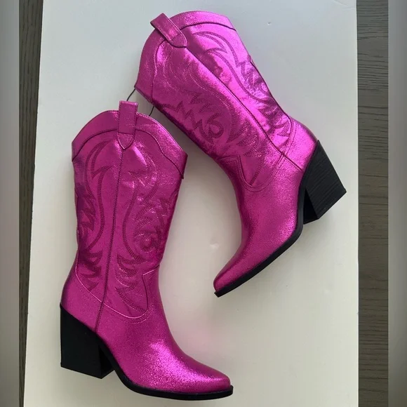 Nine West Western Pink Metallic Keeks boots size 8.5
Metallic cowboy boots - Picture 1 of 11